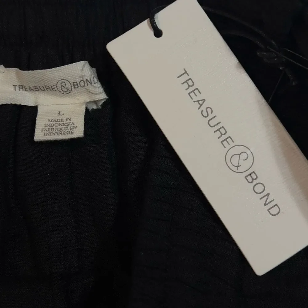 Treasure&Bond Comfort Pull On Linen Blend Drawstring Short‎ Black Size Large NEW